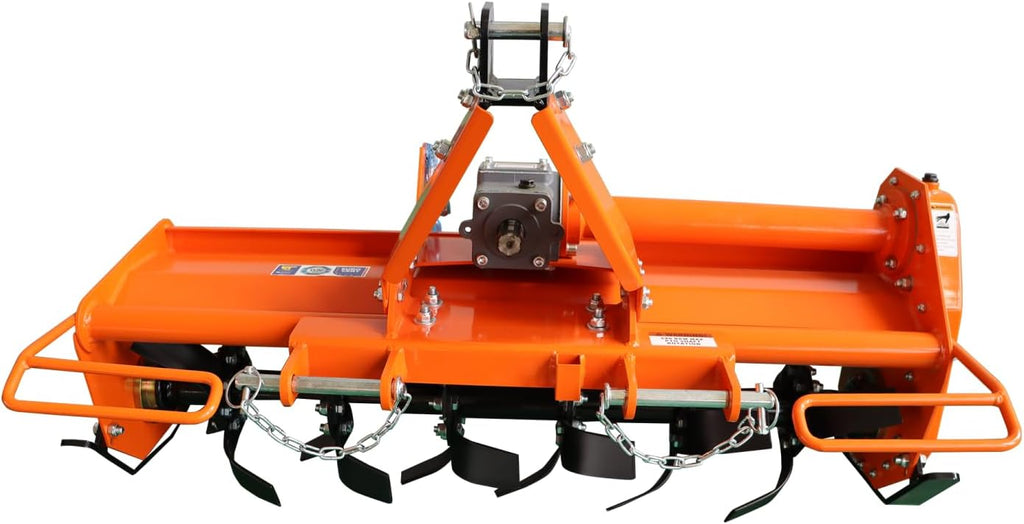 Attachments 3 Point 49" Rotary Tiller Attachment Fits Cat 1 Tractors - Orange - Compatible with 20-30Hp Tractors