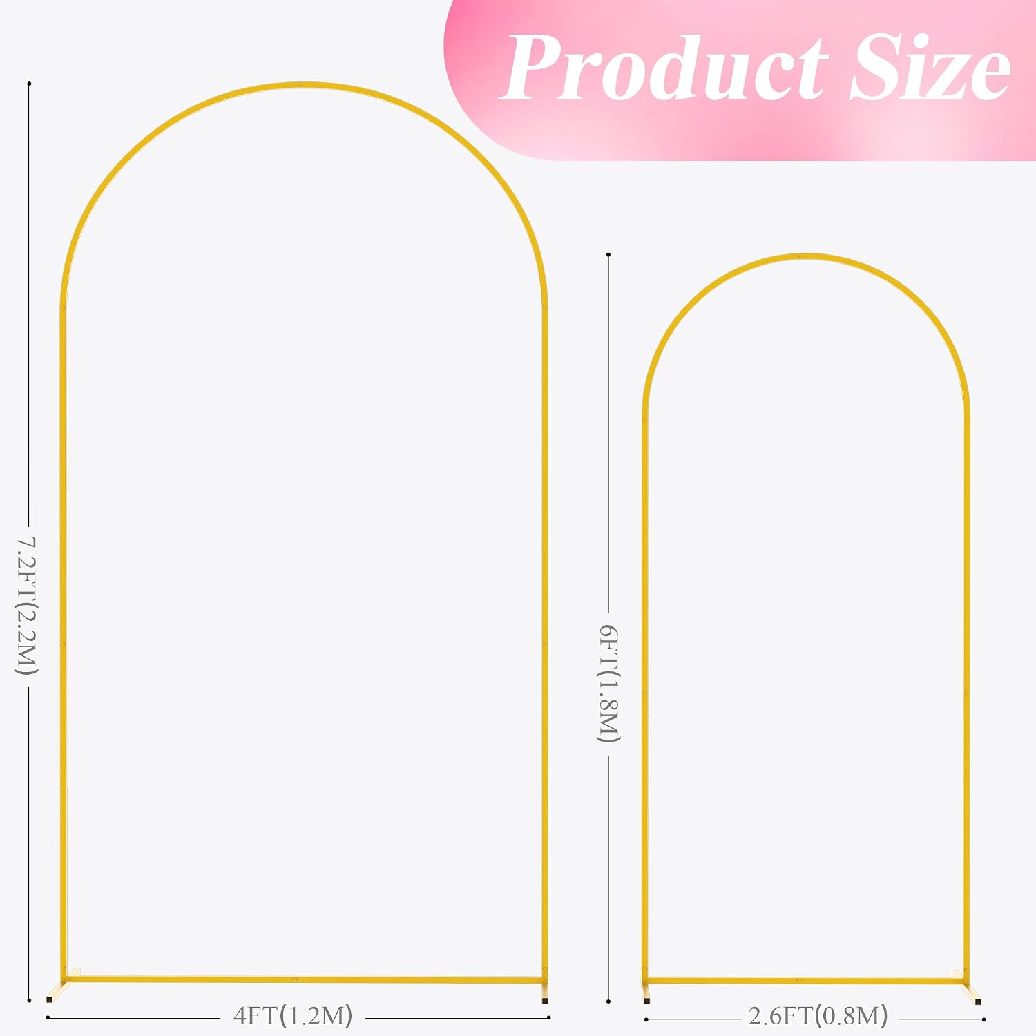 Wedding Arch Backdrop Stand 7.2FT,6FT Gold Metal Arch Stand Set