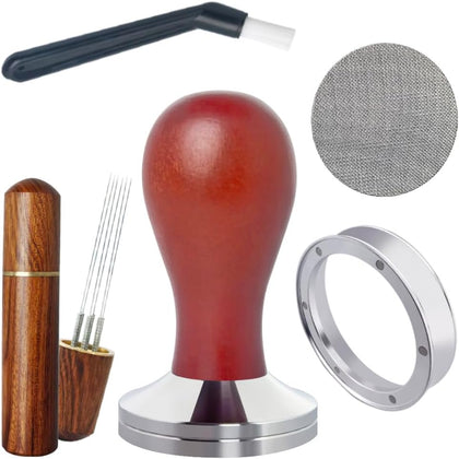 5Pcs/Set Espresso Tamper 51mm Accessories Kit, 51mm Coffee Tamper Espresso Tools Set with WDT Tool, Puck Screen