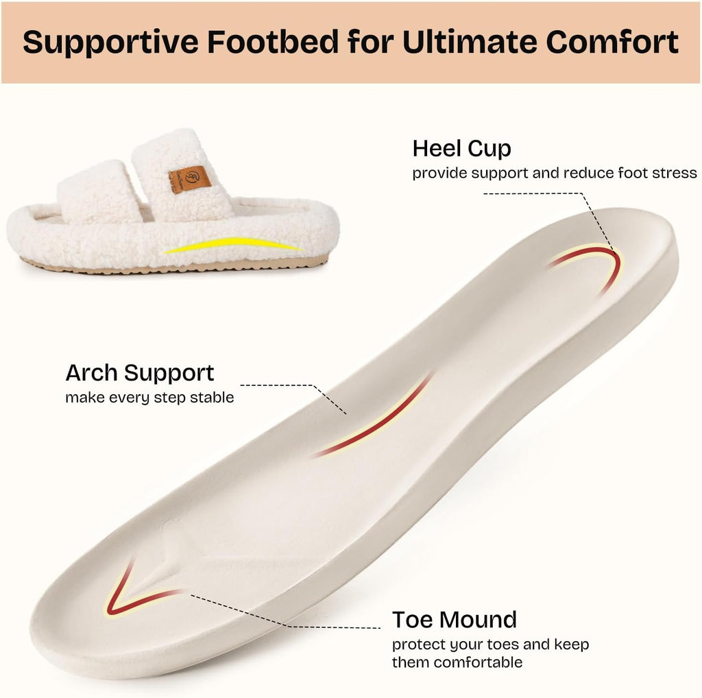 Womens Fuzzy Open-toe Slippers Memory Foam Indoor House Shoes | machine-washable,gifts,memory foam,anti-slip