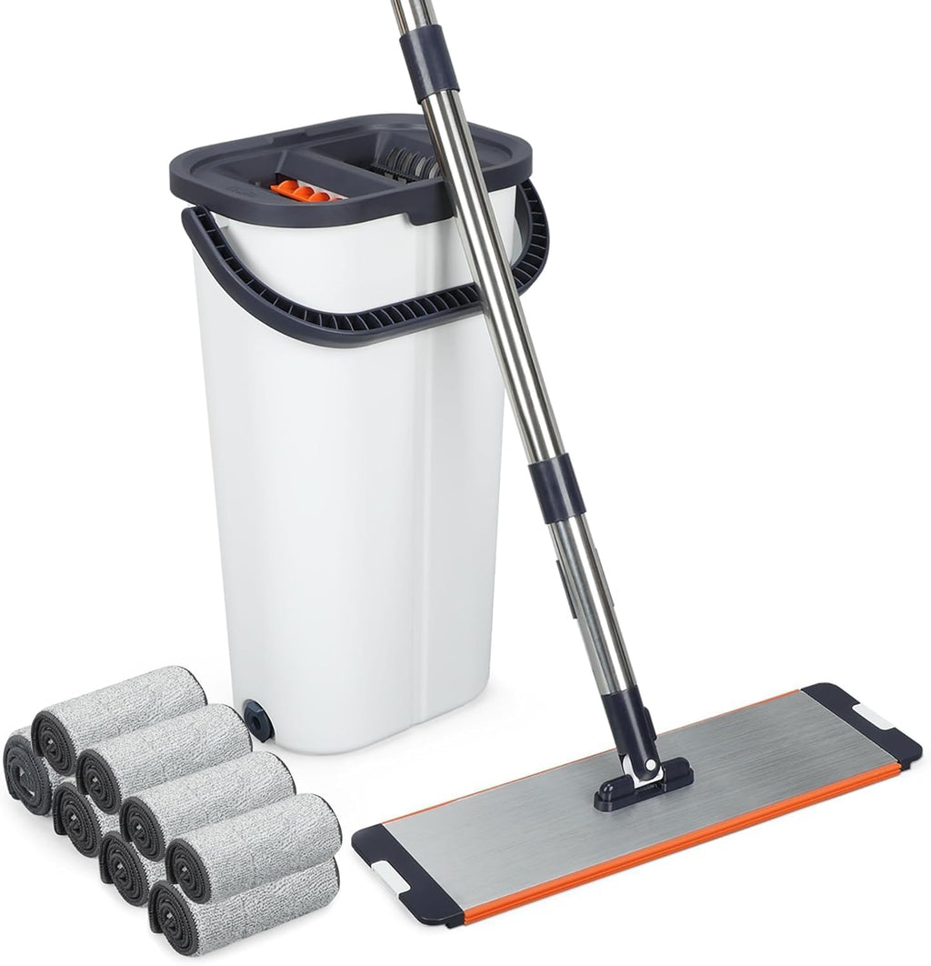 16" Flat Mop and Bucket Set with Wringer, Hands-Free