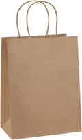 Gift Bags with Handles 8x4.25x10.5 Inch Brown 100 Pack Bulk