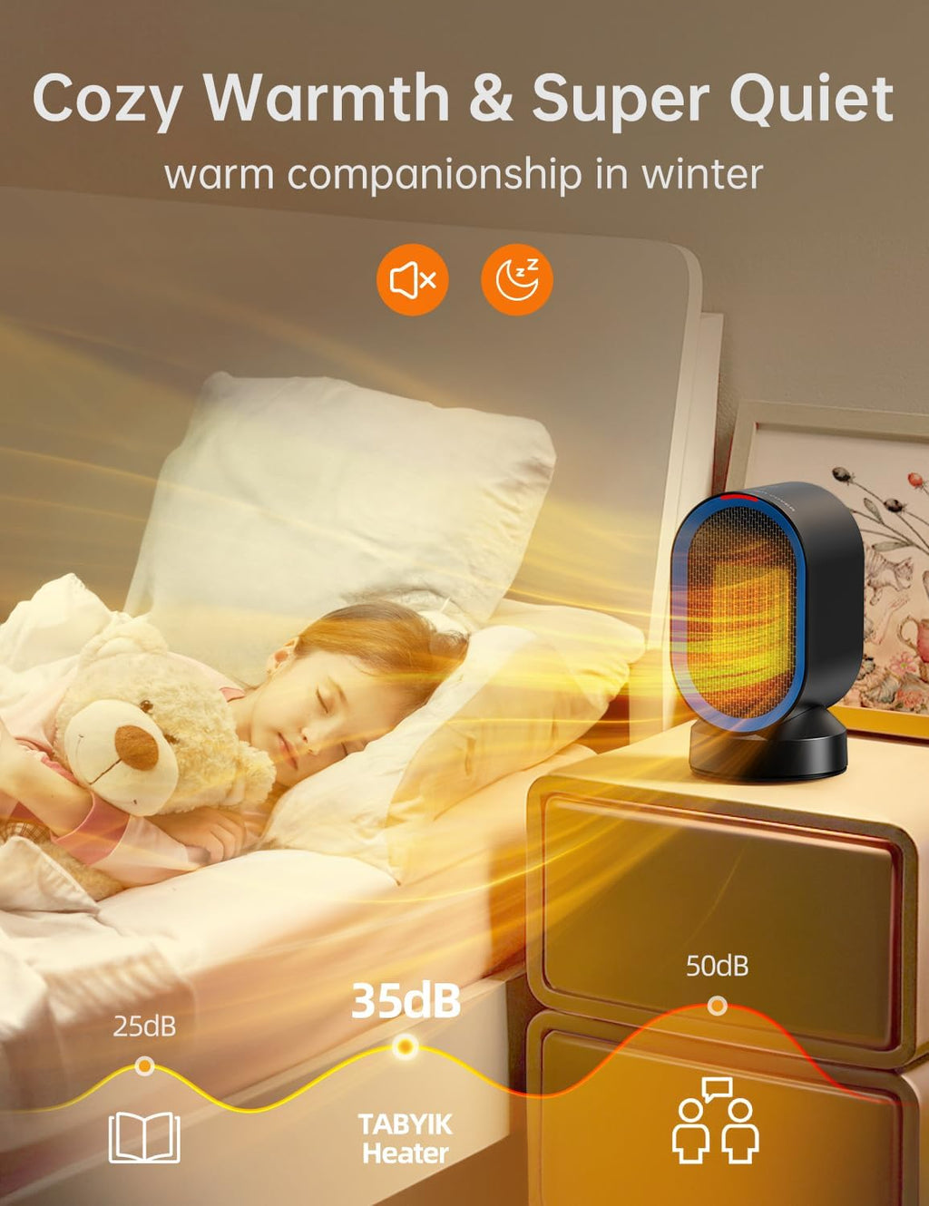 Small Heater for Indoor Use, PTC Ceramic Electric Desktop Heater | Fast Heating, Quiet, ECO Mode, Portable Space