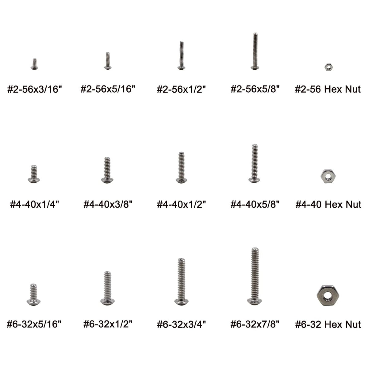 #2-56#4-40#6-32 UNC 304 SS Button-Head Socket Cap Screws & Nuts Kit
