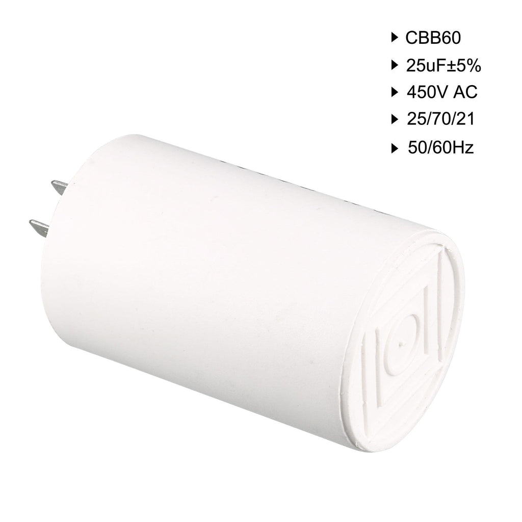 uxcell CBB60 Run Capacitor 25uF AC Double Insert Cylinder 73x44mm White