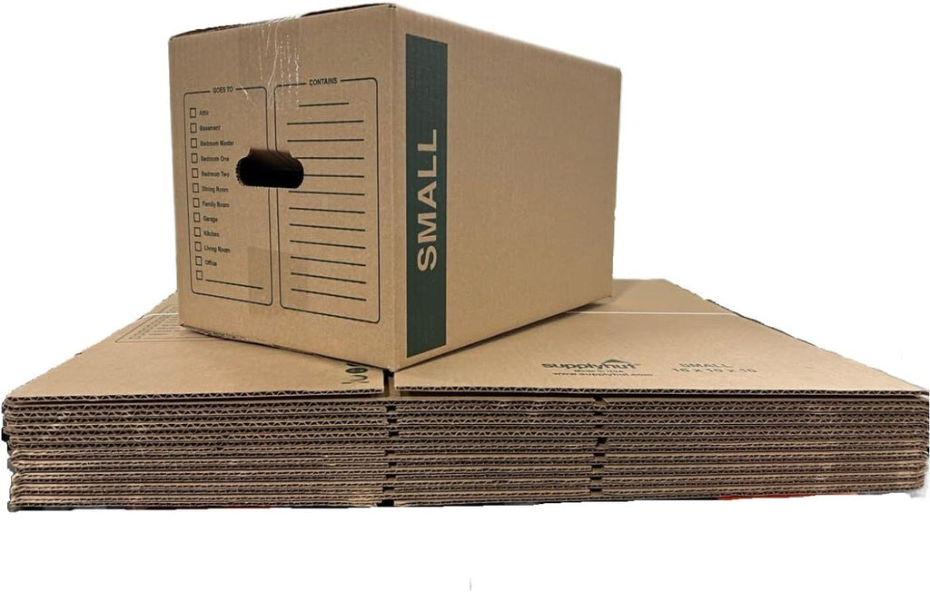 10 - Pack Small Cardboard Moving Boxes 16x10x10 32 ECT With Handles