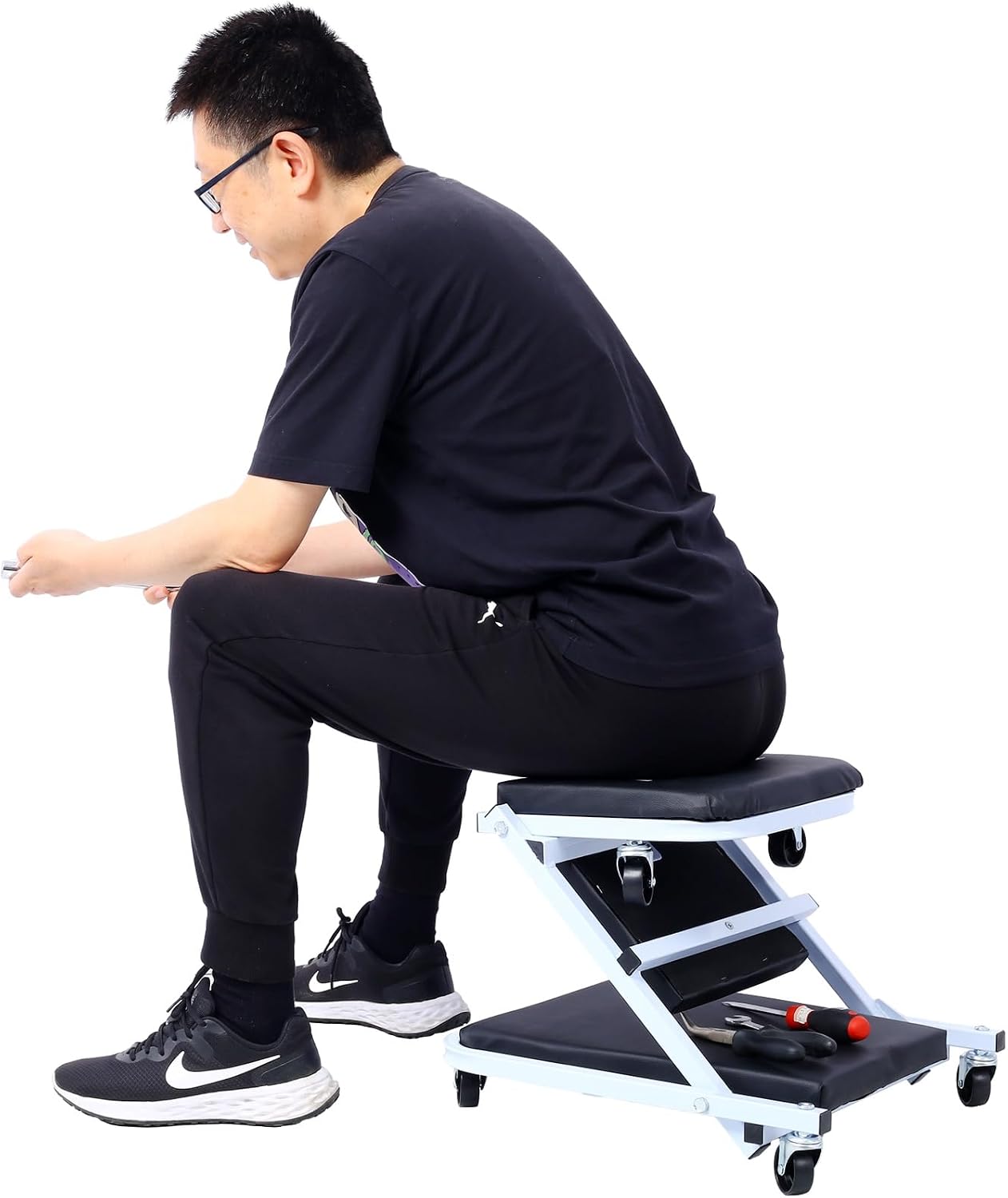 2-in-1 Mechanic Creeper and Stool, 36" Z Creeper Seat, 300 lbs Capacity, Low Profile Design with 6 Smooth-Rolling