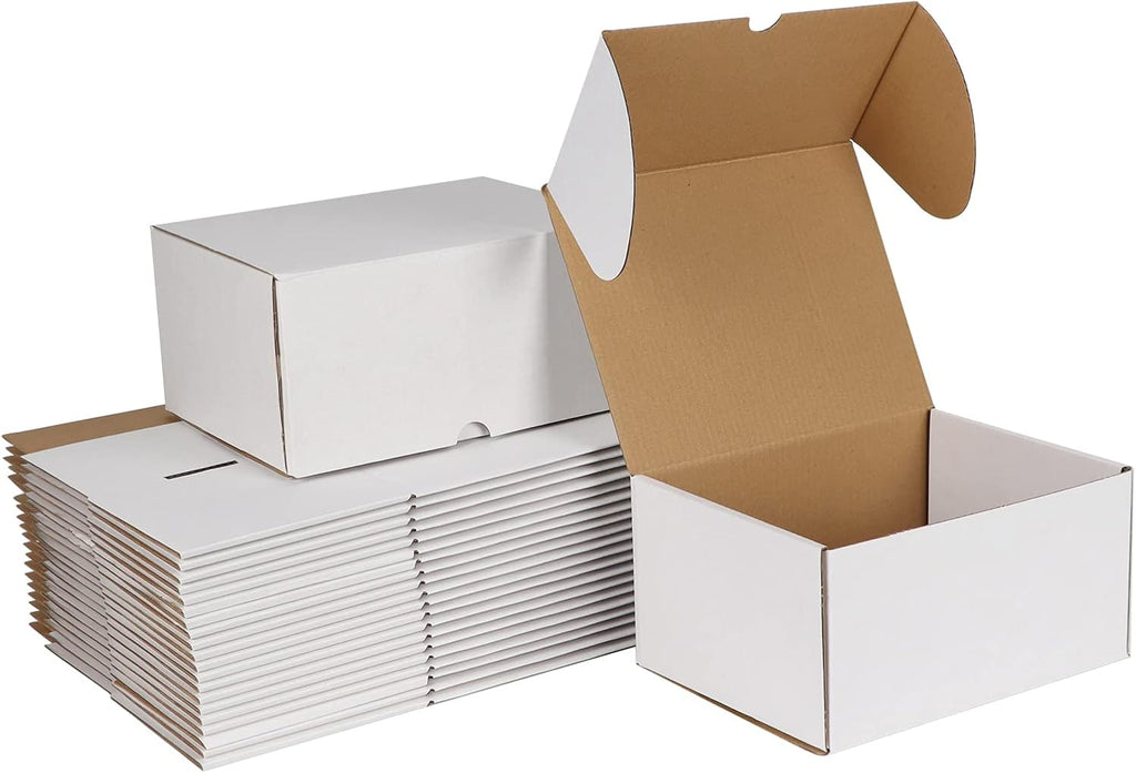 8x6x4 White Shipping Boxes Set of 25, Corrugated Cardboard Mailer Boxes for Packaging Small Business Mailing Gifts