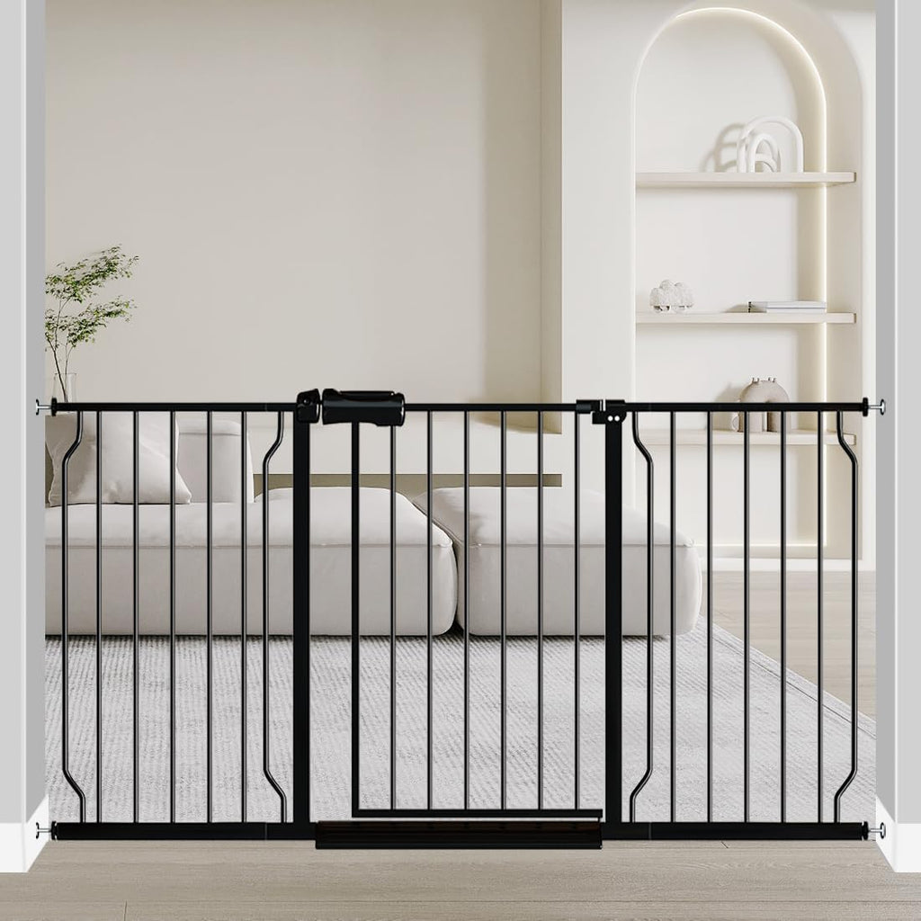 Extra Wide Baby Gate Black 57.5-62 Inch Wide, Walk Through Pressure Mounted No Drill for Doorways, Long and Large