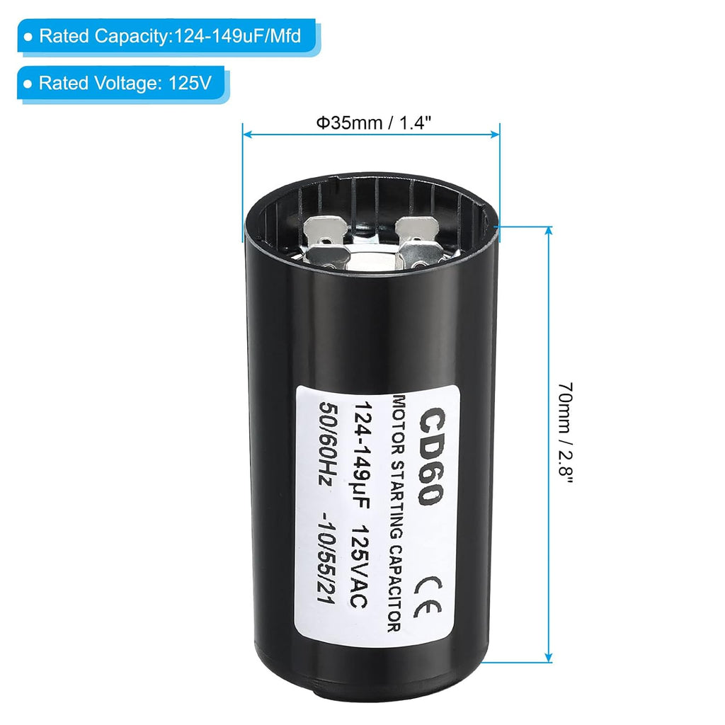 PATIKIL Motor Start Capacitor, 2 Pack 124-149uF/Mfd 125V 50/60Hz CD60 Run Capacitor for Electric Motor Starts