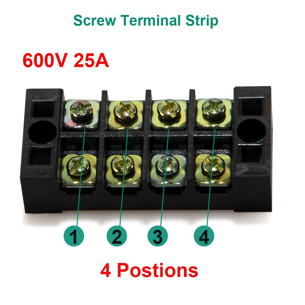 Terminal Block, 4 Circuits 600V 25A Dual Row Screw Terminal Strip, 6 Sets