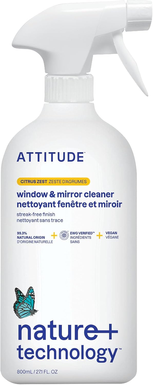 ATTITUDE Glass & Window Cleaner Spray, EWG Verified, Citrus Zest, 27 fl oz