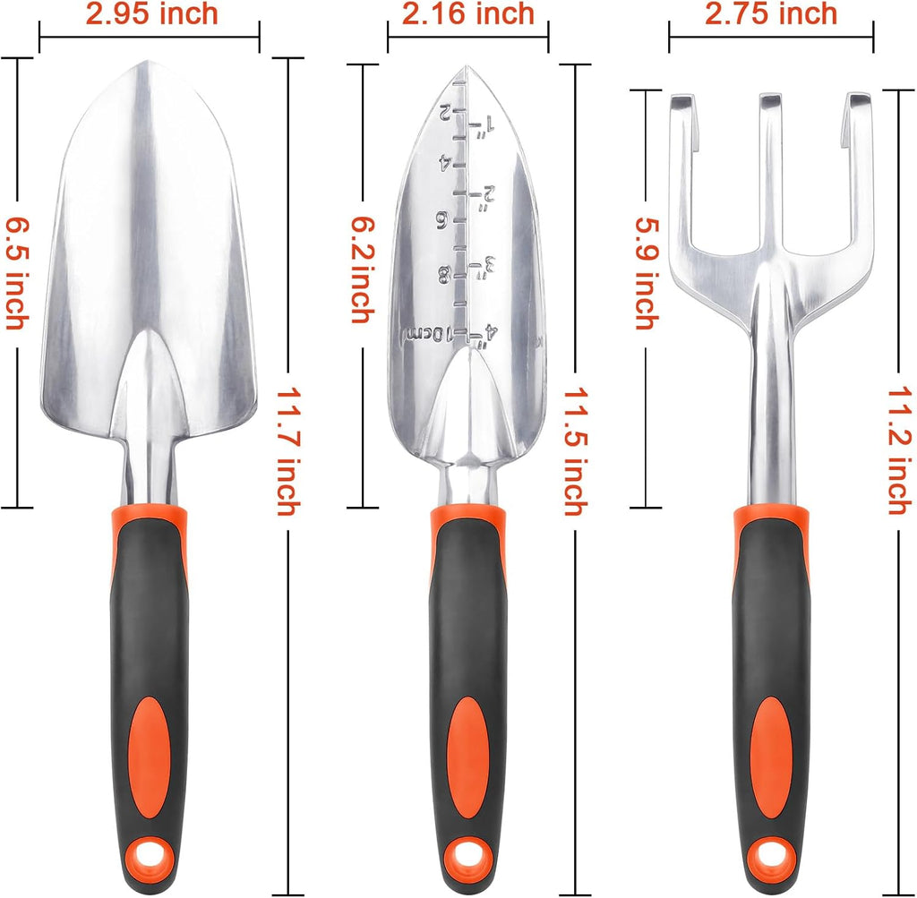 Garden Tools Set, 3 Pack Heavy Duty Gardening Tools Set Include Garden Shovel, Transplant Trowel and Hand Rake with