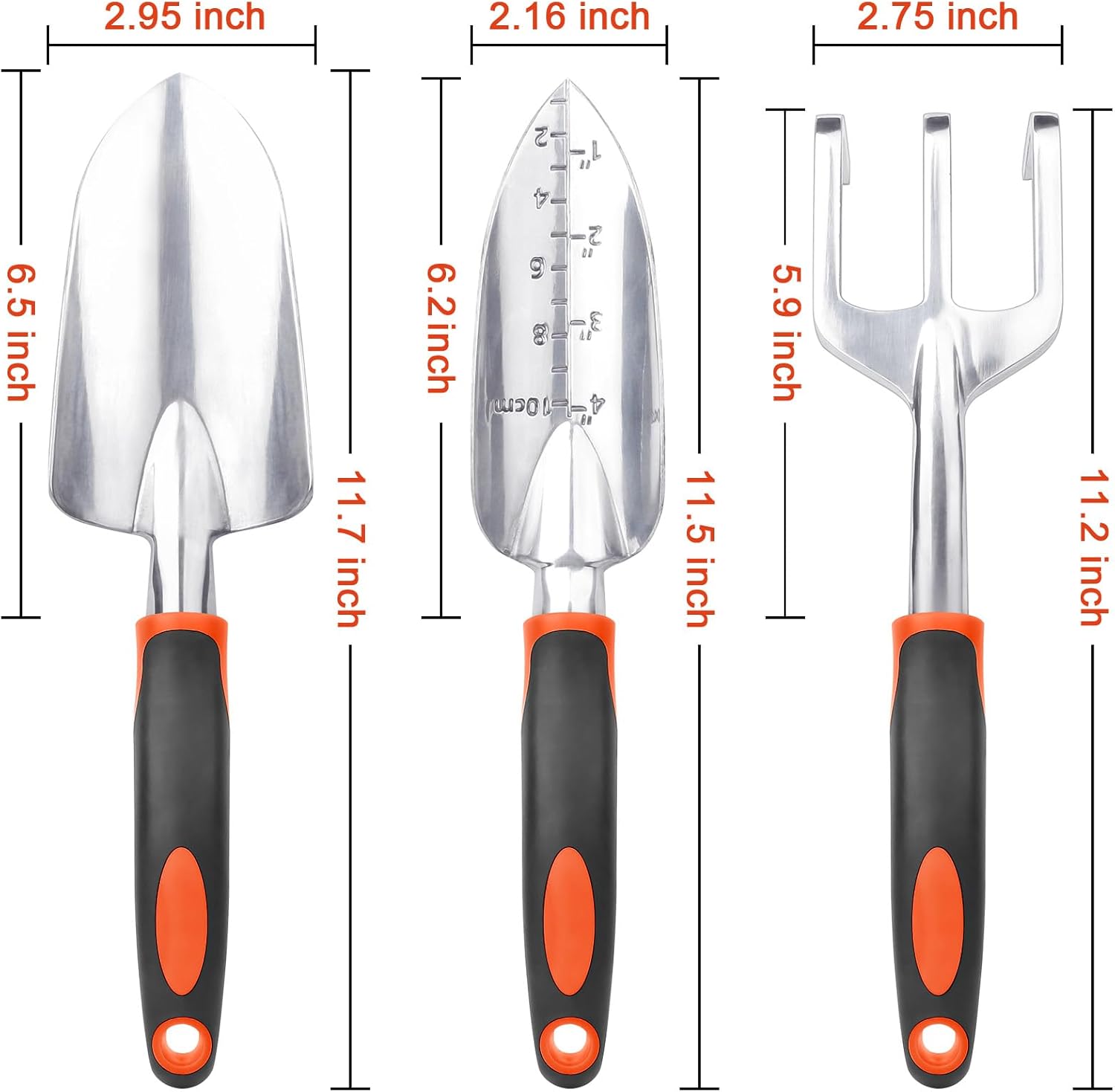 Garden Tools Set, 3 Pack Heavy Duty Gardening Tools Set Include Garden Shovel, Transplant Trowel and Hand Rake with