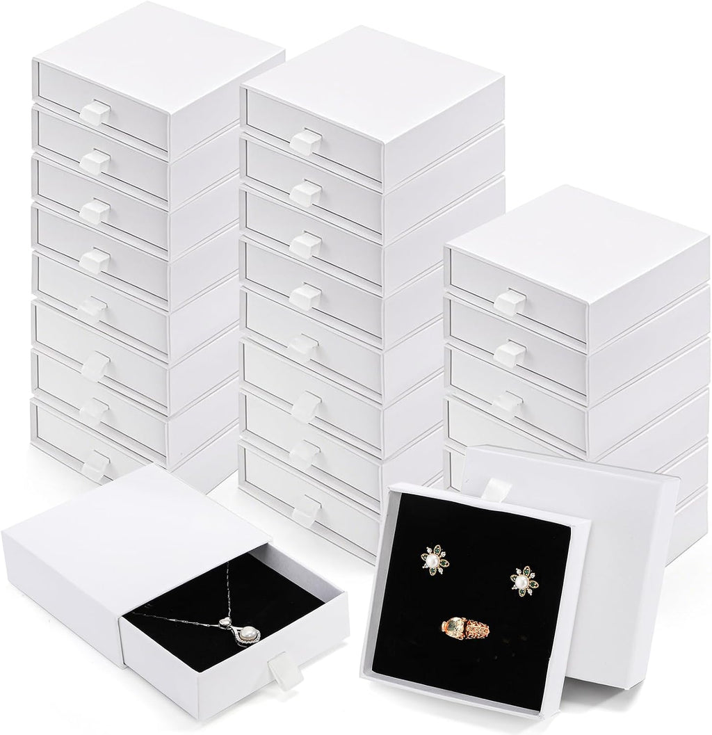 24 Pack White Cardboard Jewelry Gift Boxes Bulk, 3.5x3.5x1.2 Inch