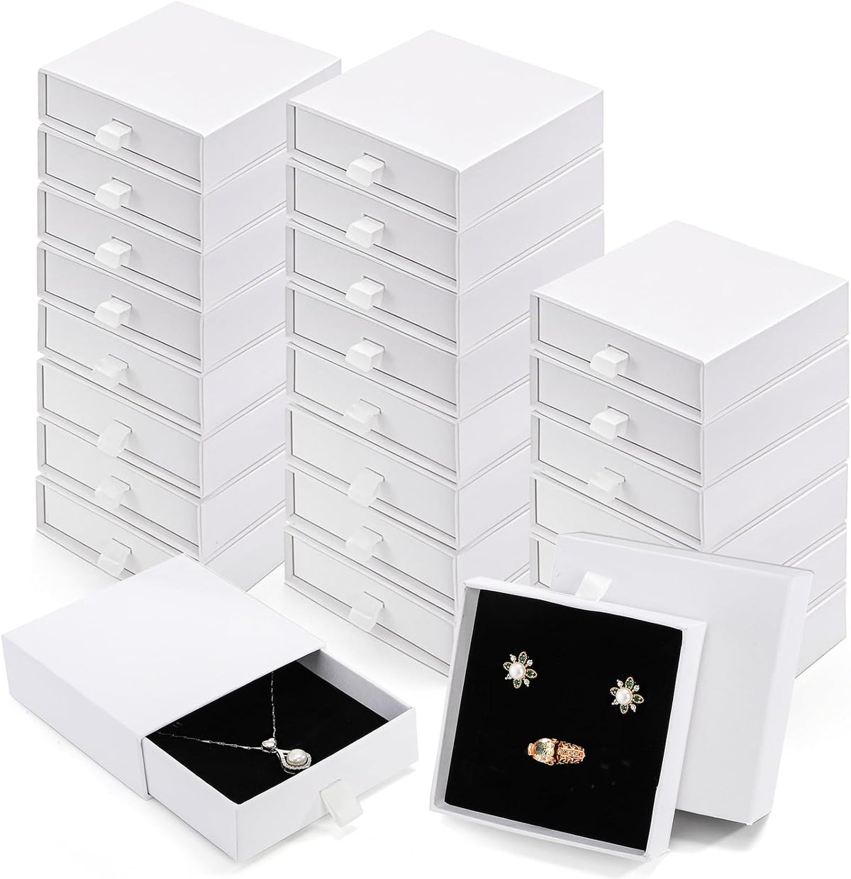 24 Pack White Cardboard Jewelry Gift Boxes Bulk, 3.5x3.5x1.2 Inch
