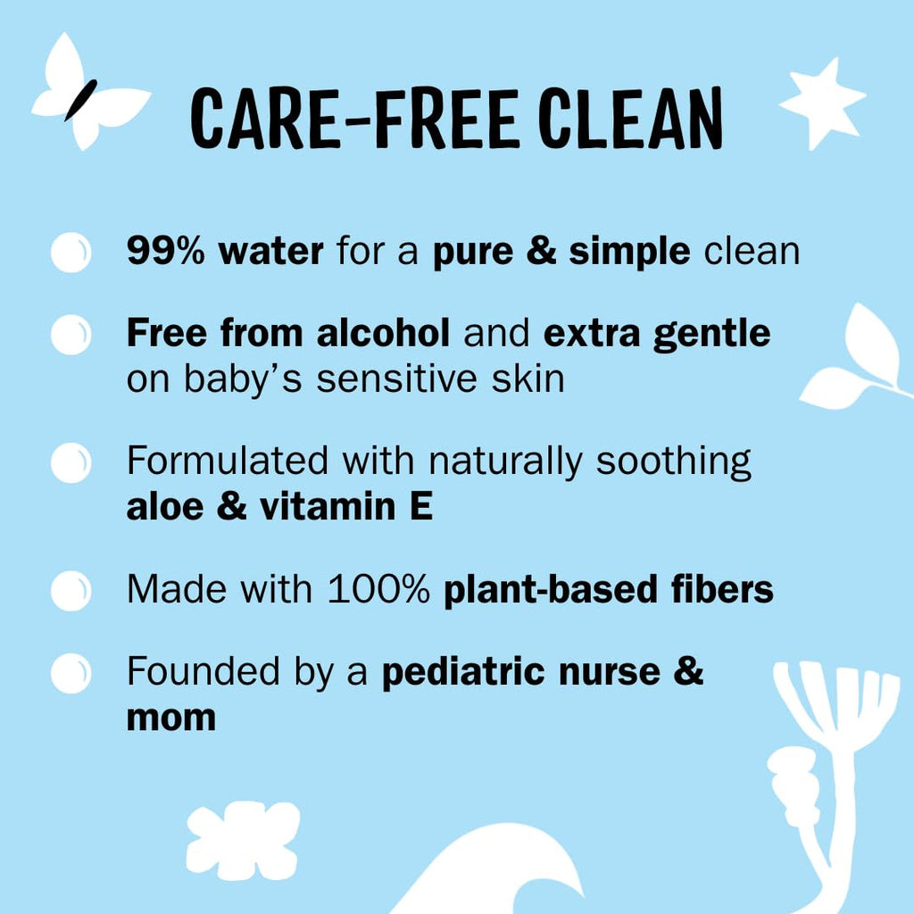 Sensitive Clean Baby Wipes | 99% Water, Plant-Based, Fragrance Free | 384 Total Wipes (6 Flip-Top Packs)