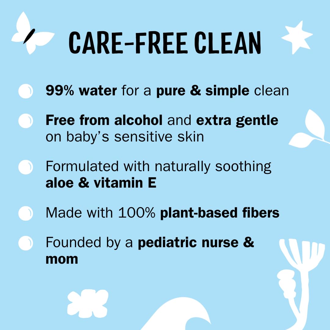Sensitive Clean Baby Wipes | 99% Water, Plant-Based, Fragrance Free | 384 Total Wipes (6 Flip-Top Packs)