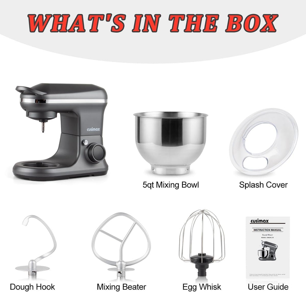 Stand Mixer with Digital Switch Control, 5-Quart, 650W, Grey | Adjustable Timer 15mins & 8 Speeds, kitchen Electric