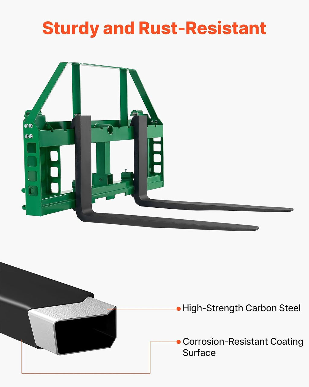 Skid Steer Pallet Forks, 50" Pallet Fork Frame with 48" Fork Blades, 2-inch Hitch Receiver & Spear Sleeves, Rated