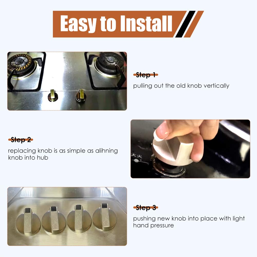 8 Pack Stove Knobs, 6mm Metal Rotary Gas Range Switch Control Burner Knobs Replacement for Gas Range Oven Stove