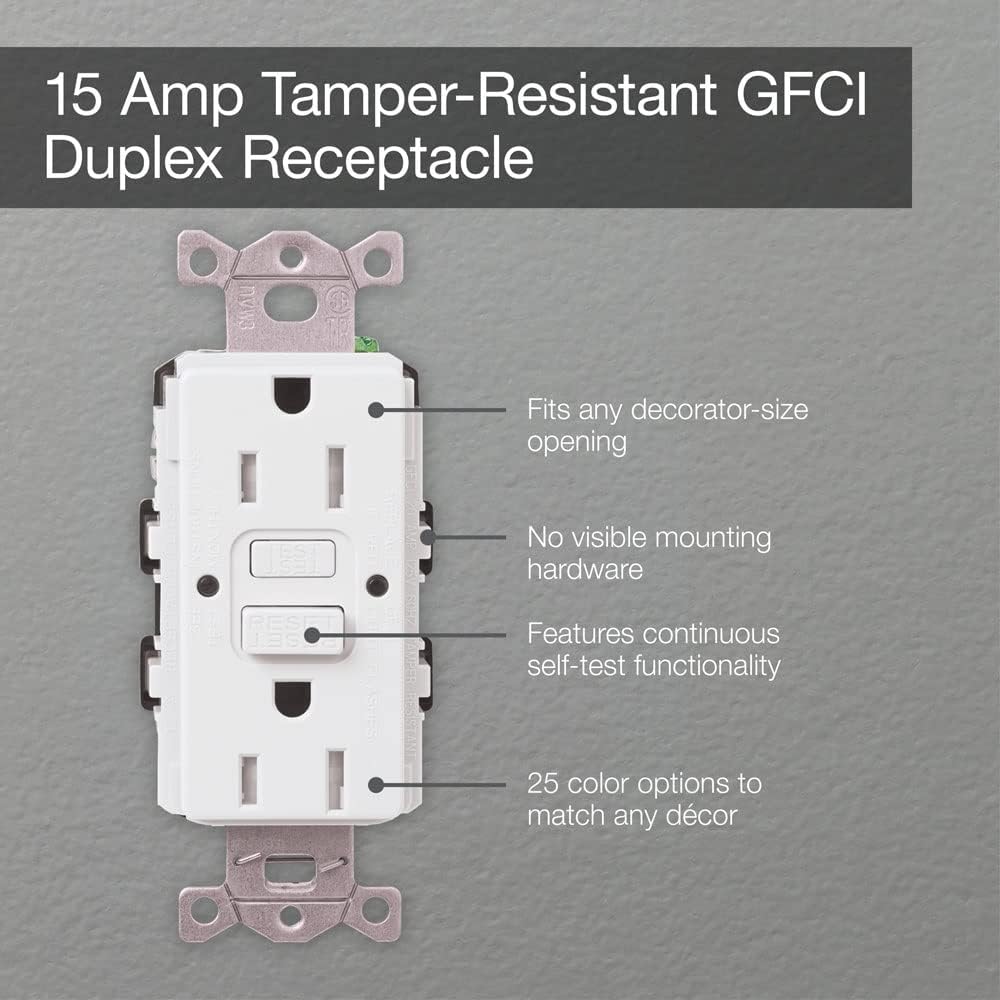 Lutron Tamper-Resistant GFCI Duplex Receptacle, 15-Amp, Almond
