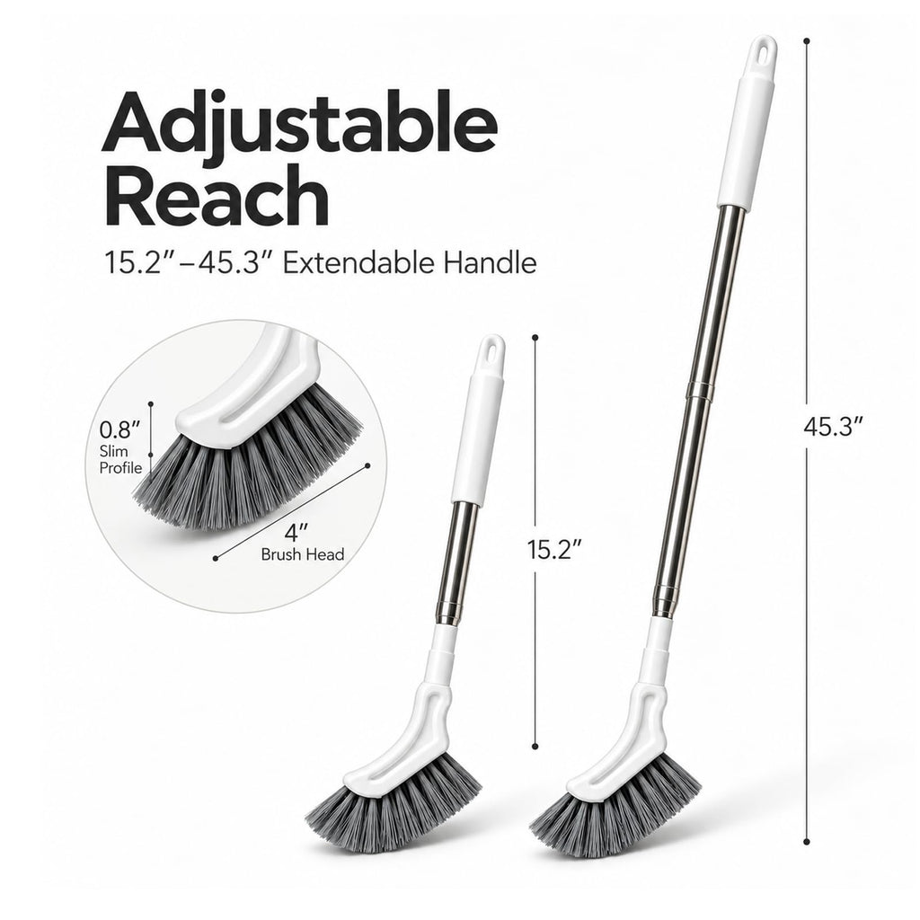 Extendable Long Handle Floor Scrub Brush, Crevice Cleaning Brush