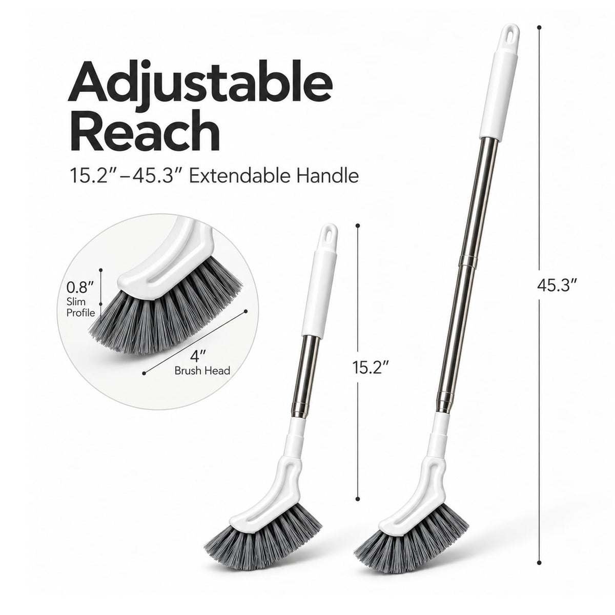 Extendable Long Handle Floor Scrub Brush, Crevice Cleaning Brush