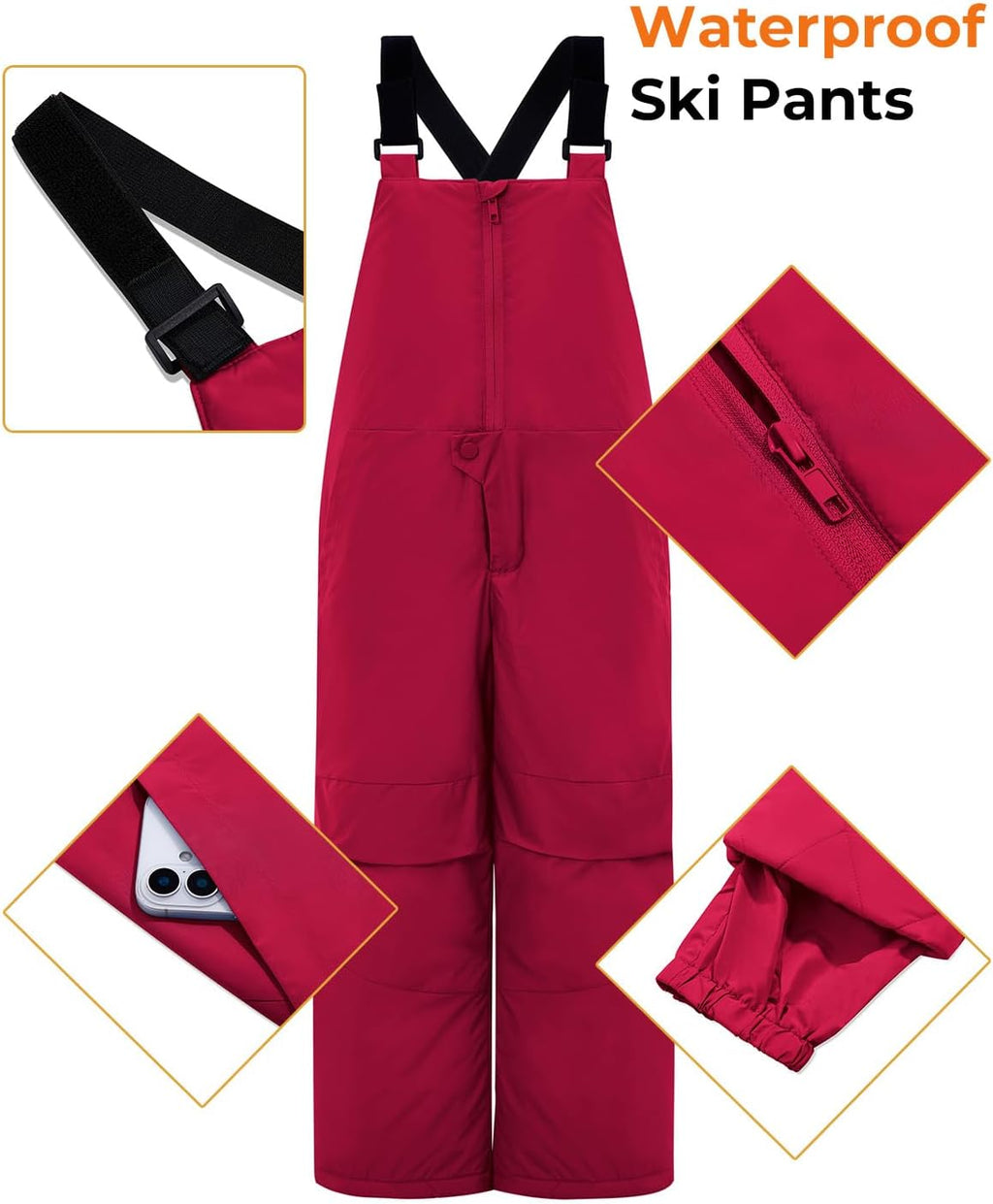 Boys Snow Bibs Kids Ski Pants 5-14 Years | Waterproof, Insulated, Snowboard, Winter Overalls