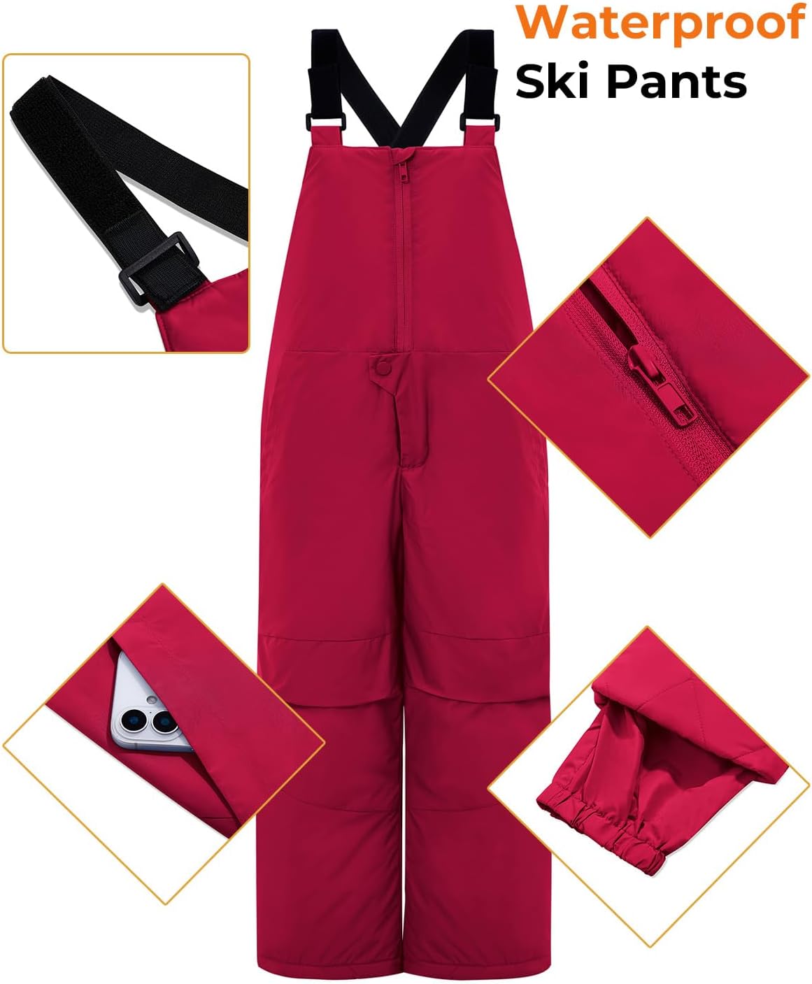 Boys Snow Bibs Kids Ski Pants 5-14 Years | Waterproof, Insulated, Snowboard, Winter Overalls