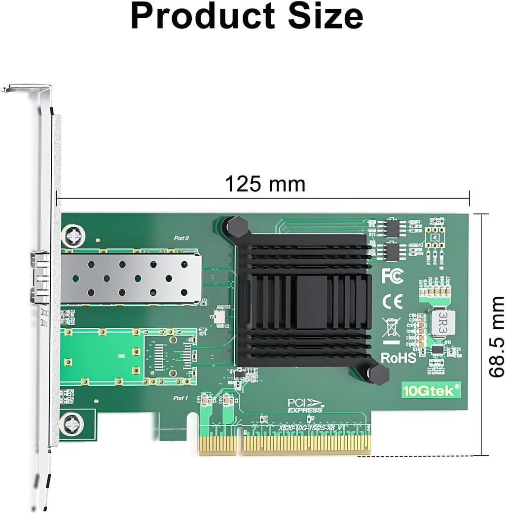 10Gtek 10Gb PCI-E NIC Network Card, Single SFP+ Port, with Intel 82599EN Controller, Ethernet LAN Adapter Support Windows Server/Linux/VMware, Compare to Intel X520-DA1(E10G42BTDA),2-Pack