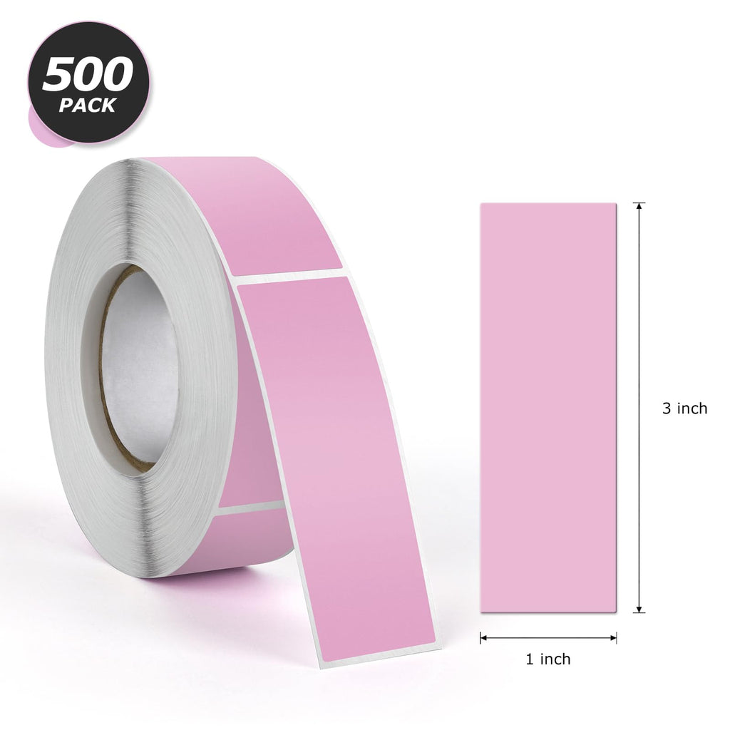 Pink Rectangle Labels 3" x 1" Color Coding Stickers Roll 500 Pcs