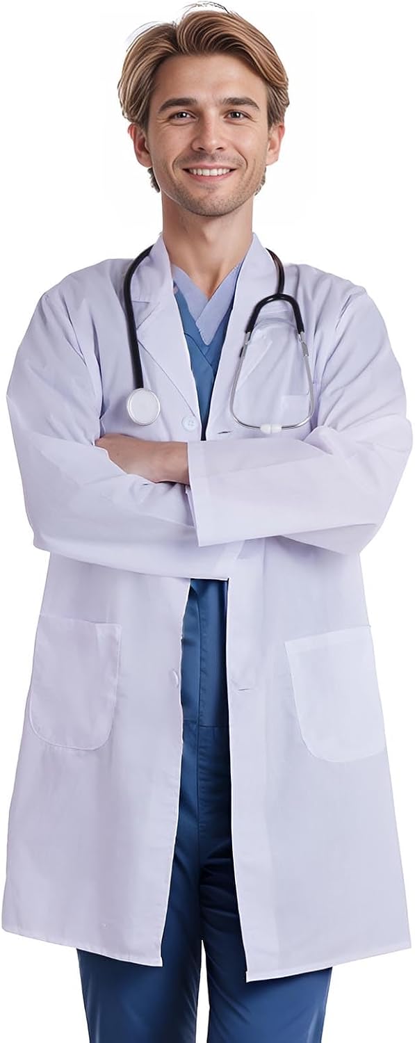 Scientist Doctor Costume Lab Coat Women Men Halloween White Long Flat Sleeve Lab Coats Accessories with Stethoscope
