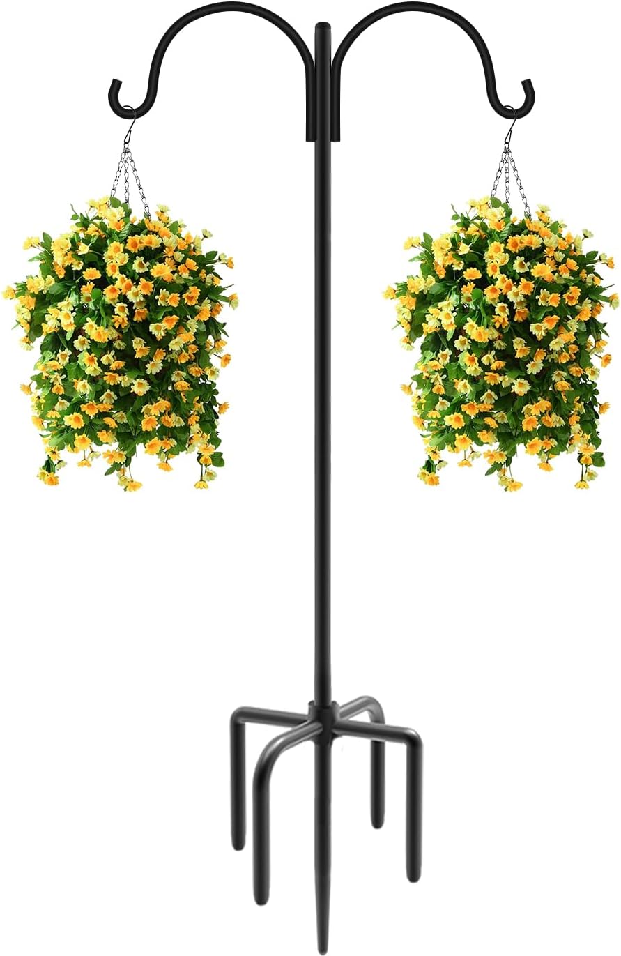 Double Shepherd Hooks for Outdoor, 92" Heavy Duty Bird Feeder Hangers Garden Hooks with 5-Prong Base, Outside Hanging