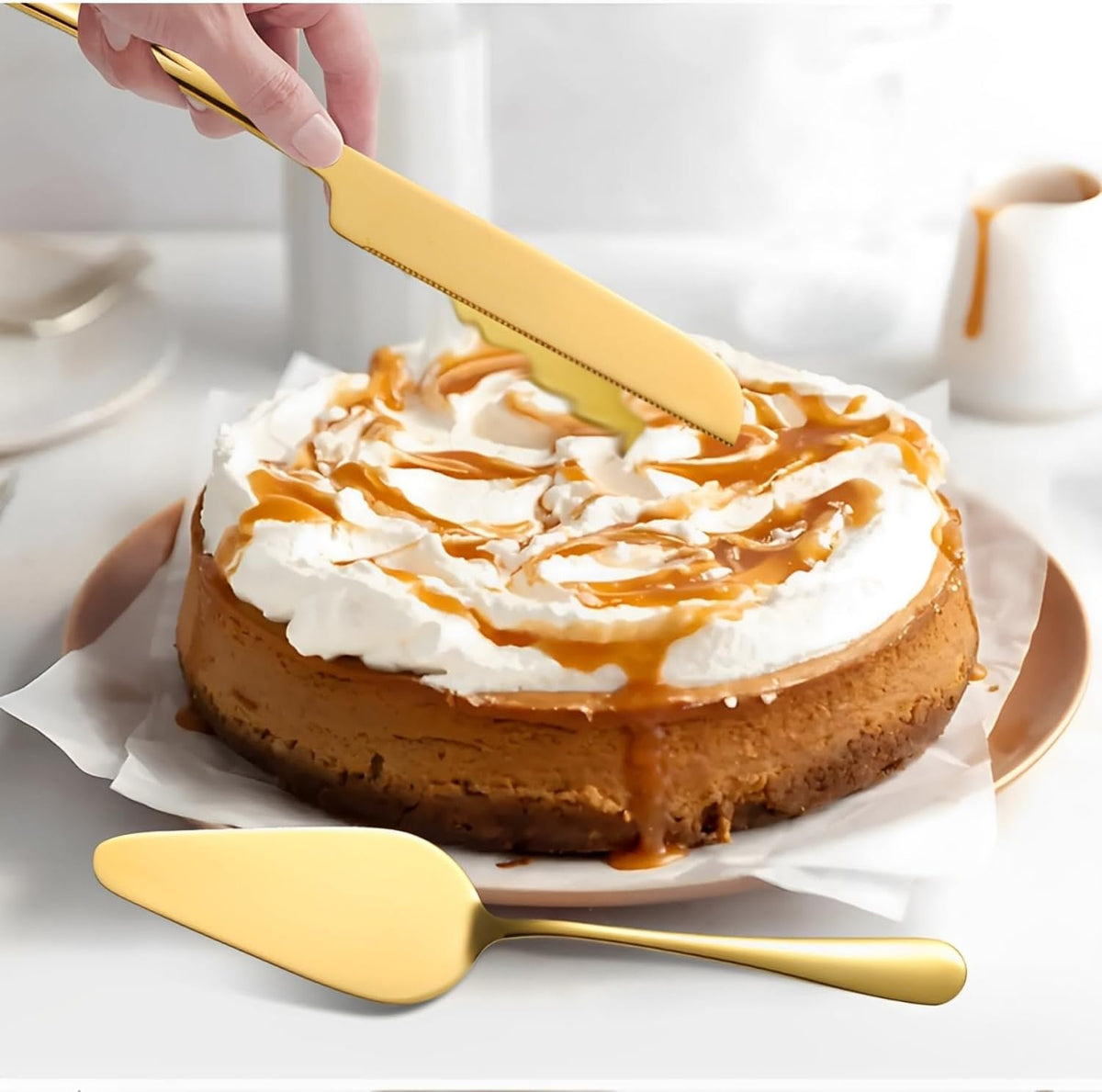 2-Piece Stainless Steel Cake Knife And Server Set, Gift Box (Gold)