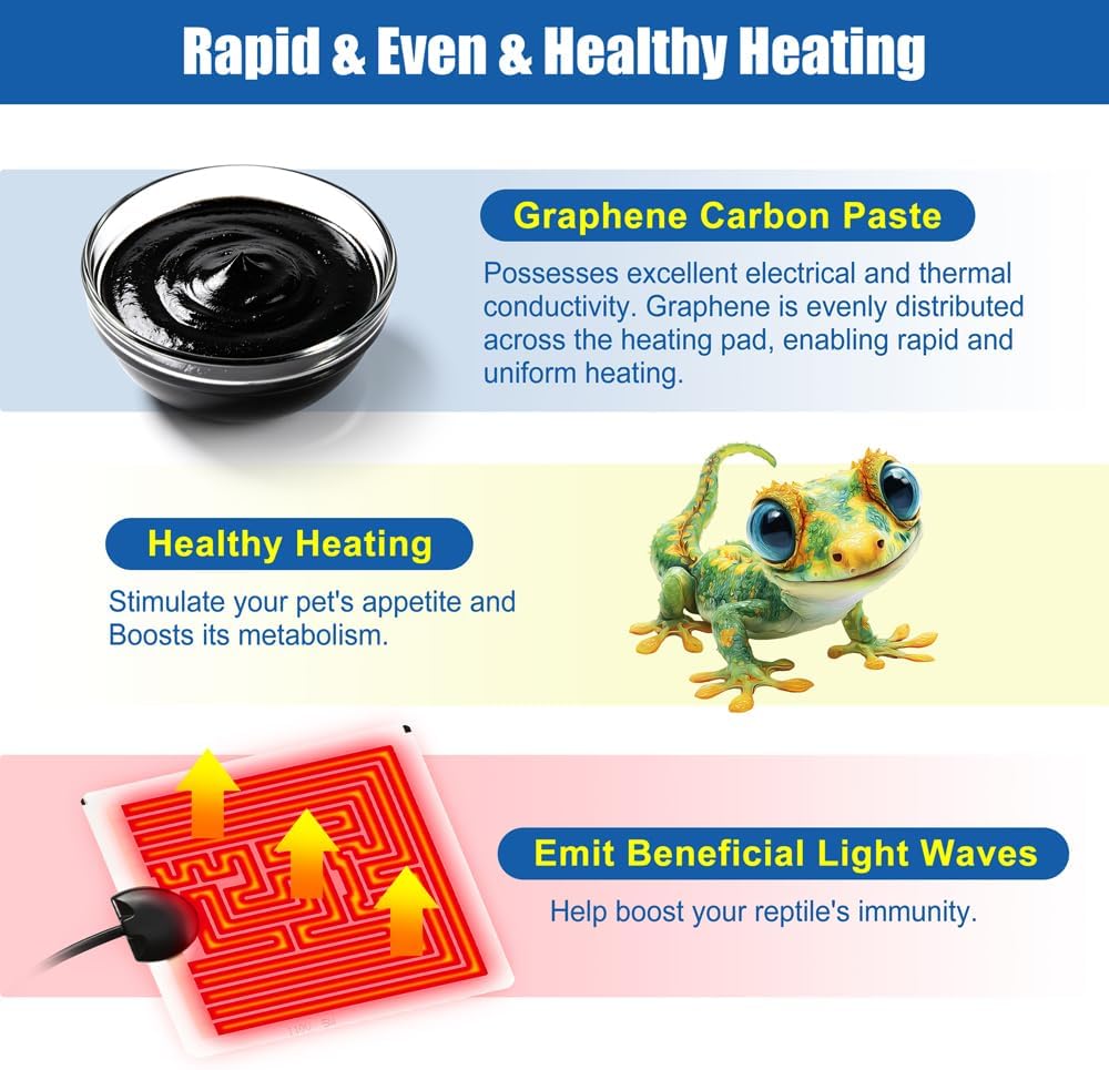 Reptile Heating Pad 6 x 5.5 Inch Reptile Heat Mat with Rapid and Even Heating Reptile Heat Pad Under Tank Terrarium