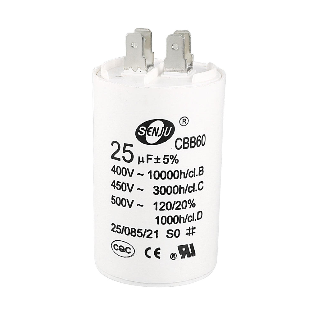 uxcell CBB60 Run Capacitor 25uF AC Double Insert Cylinder 73x44mm White