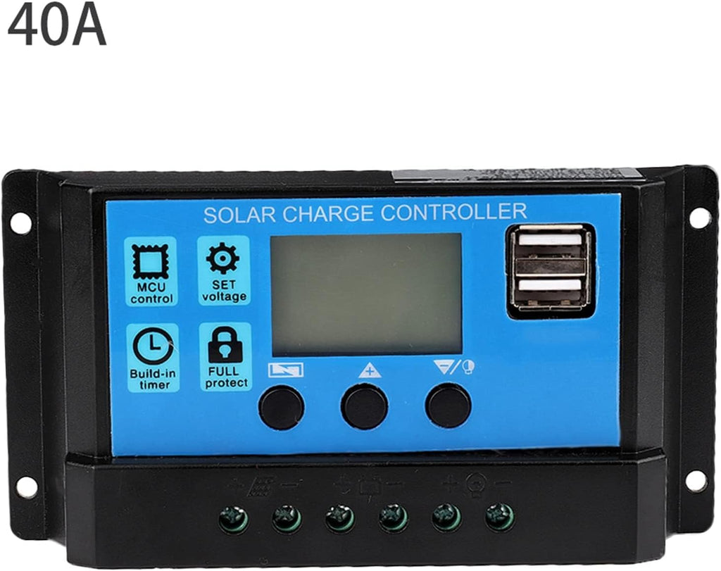 Solar Charge Controller, 12V-24V MPPT PWM Battery Controller with LCD Display, 40A Dual USB