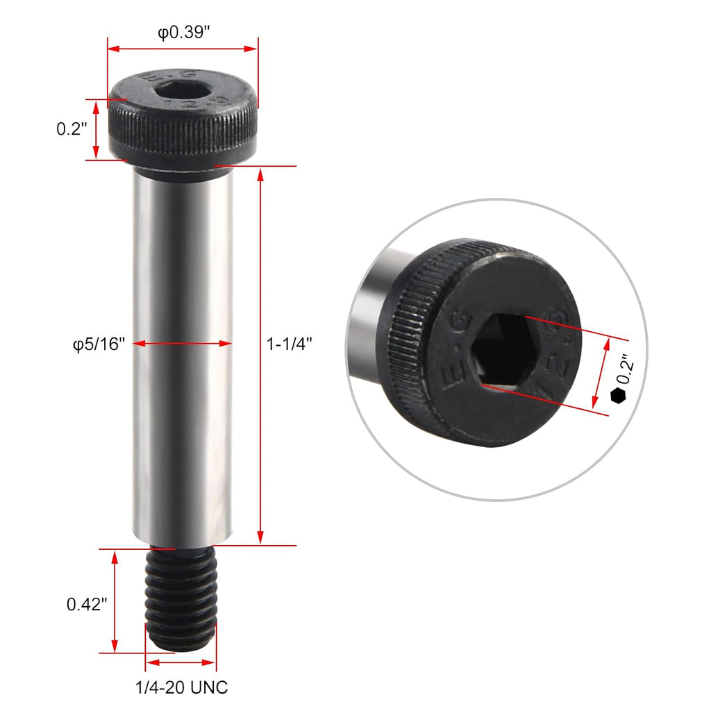 AnRui 4Pcs Alloy Steel 5/16" Shoulder Bolt, Hex Socket Head, 1/4‑20 UNC