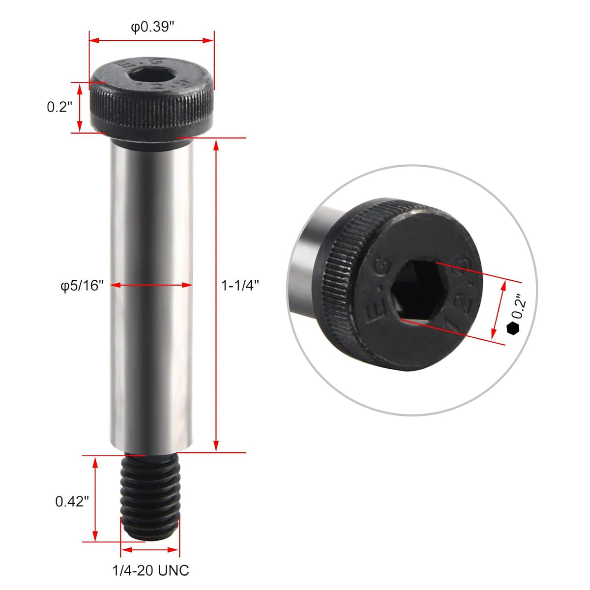 AnRui 4Pcs Alloy Steel 5/16" Shoulder Bolt, Hex Socket Head, 1/4‑20 UNC