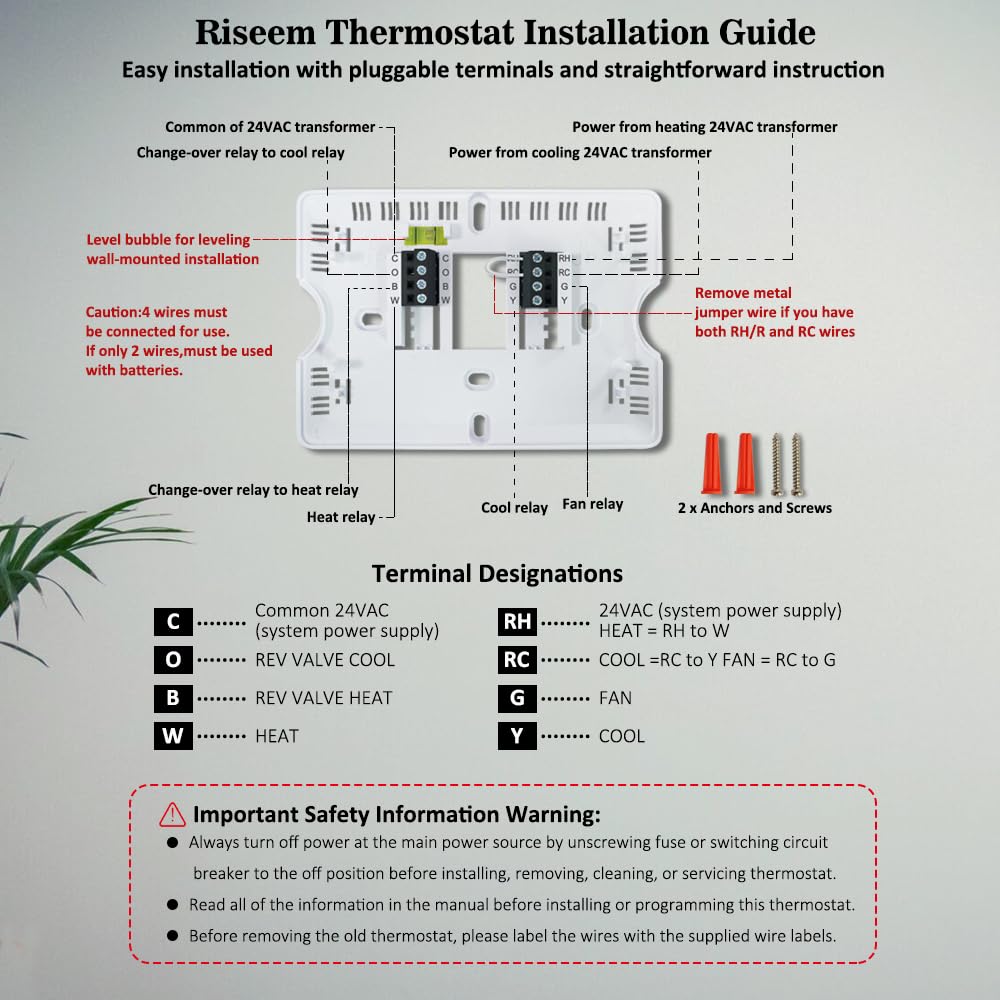 NonProgrammable Thermostat for Home,Single-Stage Systems,Digital Energy-Saving Thermostat,1 Heat/1 Cool, Easy DIY Install, White Backlight