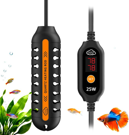 Aquarium Heater, 25W Adjustable Fish Tank Heater with Digital Display | External Temperature Controller, Submersible