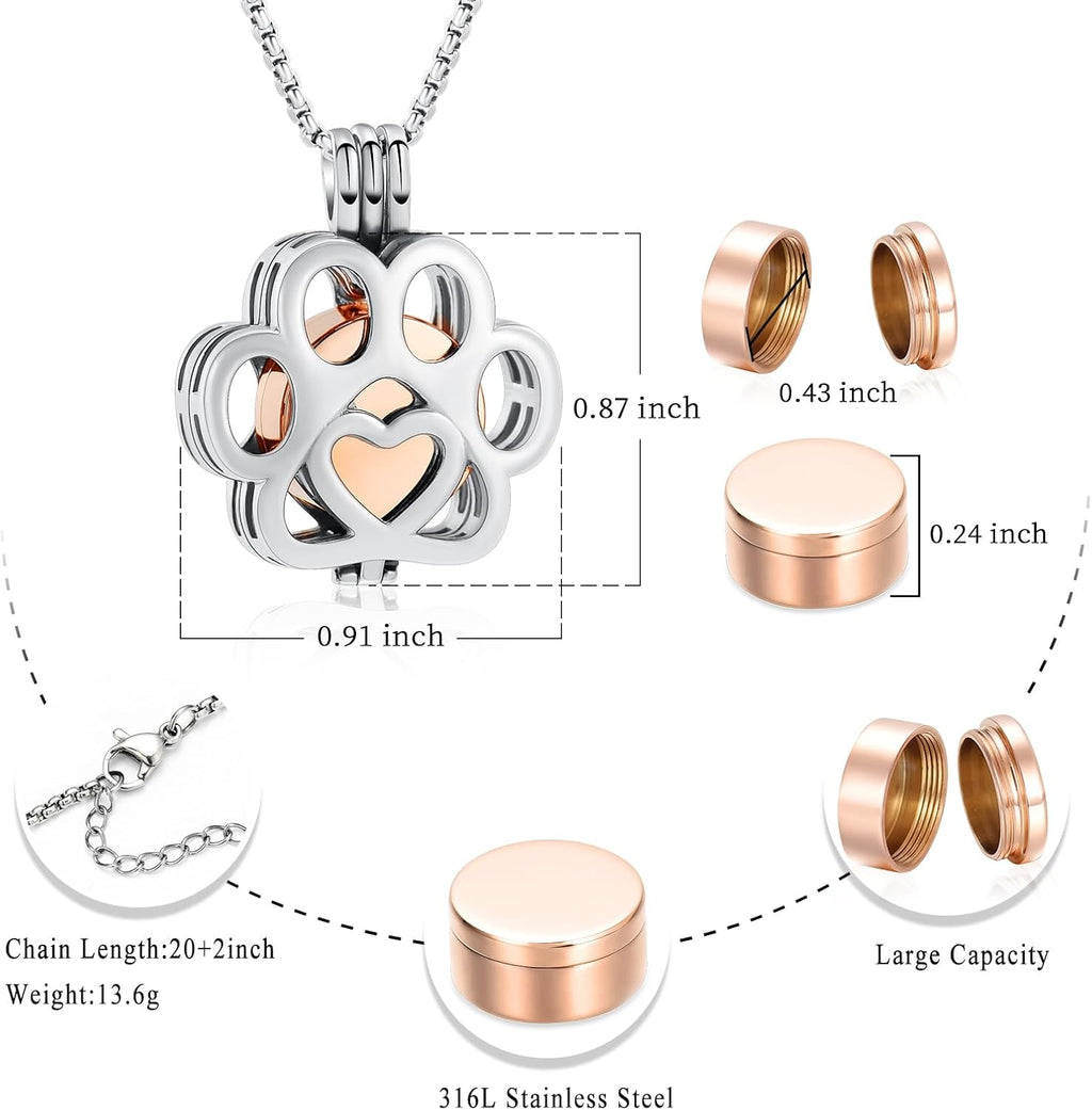 Pet Cremation Jewelry For Ashes For Dog/Cat Paw Stainless Steel Memorial Locket Urn Necklace Inside Mini Case