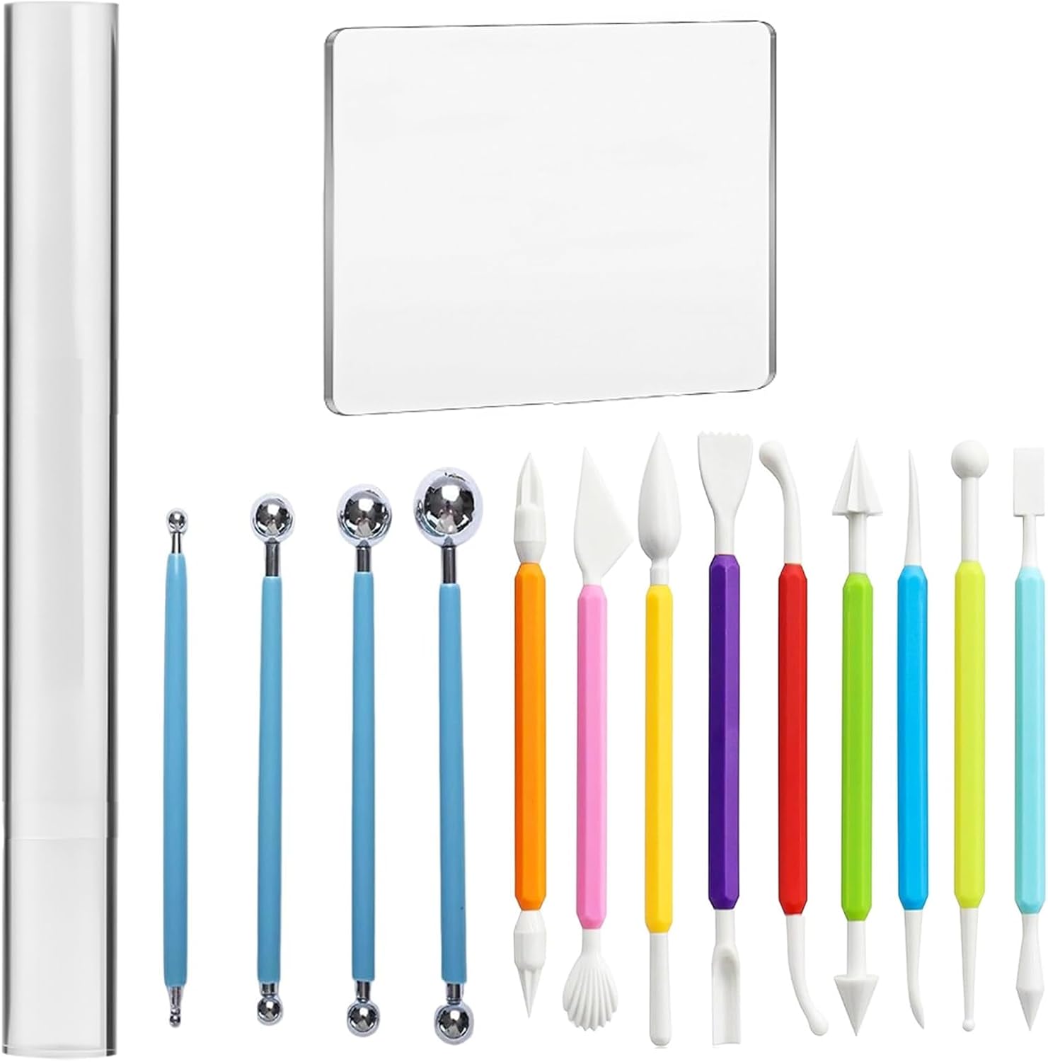 Basic Polymer Clay Tools, Clay Sculpting Tools Acrylic Roller Pin, Clear Rectangle Sheet Press Board, Double-Ended