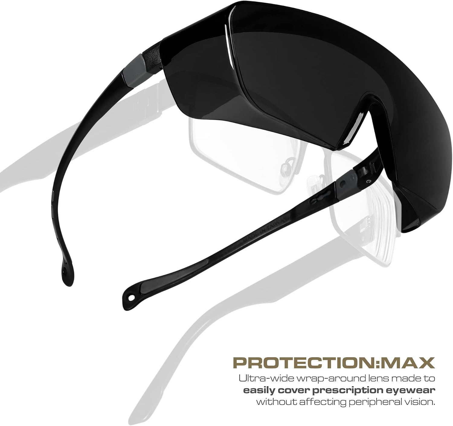 Optic Max Safety Glasses Over Eyeglasses - Fits Over Your Prescription - Safety Glasses for Men and Women with