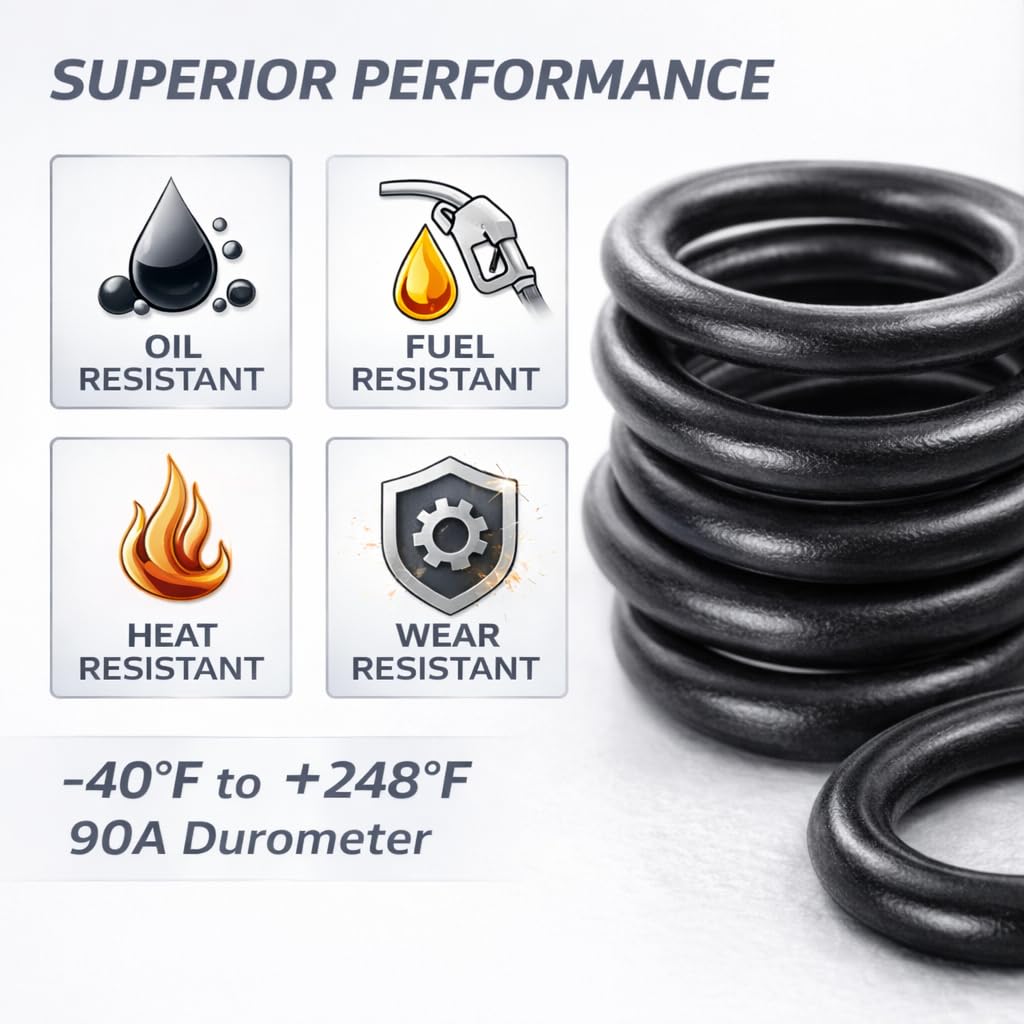 AS-008 Nitrile (NBR) O-Rings, 3/16" ID x 1/16" CS (0.176" x 0.070"), 90A Durometer, -40°F to +248°F, Fuel, Oil & Hydraulic System Seals, 200 Pcs