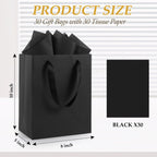 30 Pack Black Small Gift Bags with Handles and 30 Tissue Papers