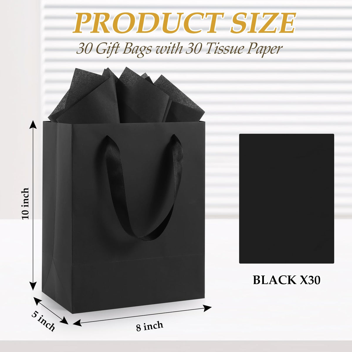 30 Pack Black Small Gift Bags with Handles and 30 Tissue Papers