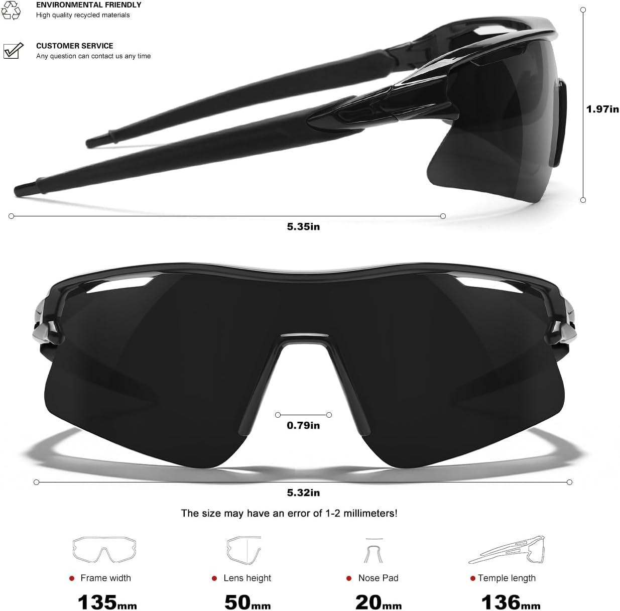 Polarized Sports Sunglasses for Men Women and Youth, UV400 Protection Ideal for Cycling Baseball Fishing Golf Running