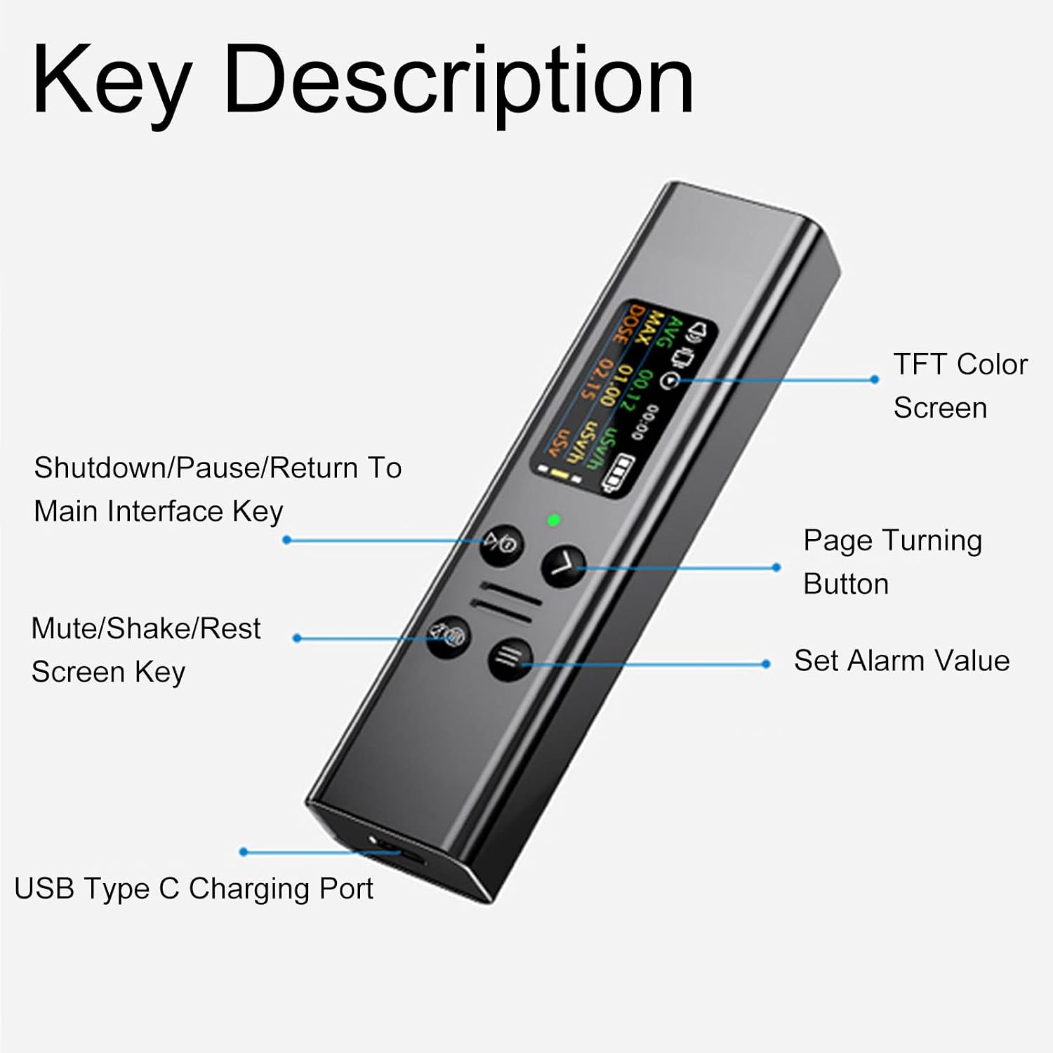 Nuclear Radiation Detector, High Sensitivity β γ X Radiation Monitor TFT Safety Alarm Handheld Radiation Dosimeter DC